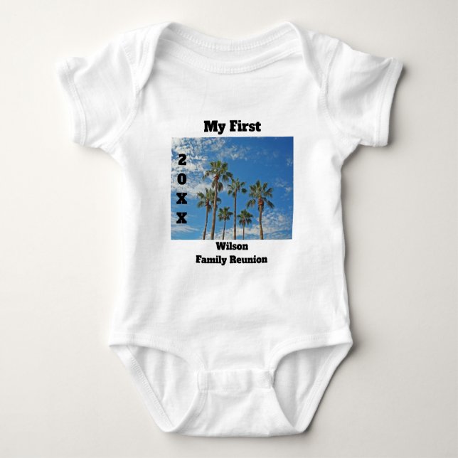 My First Family Reunion Palm Trees Tropical Baby Bodysuit (Front)