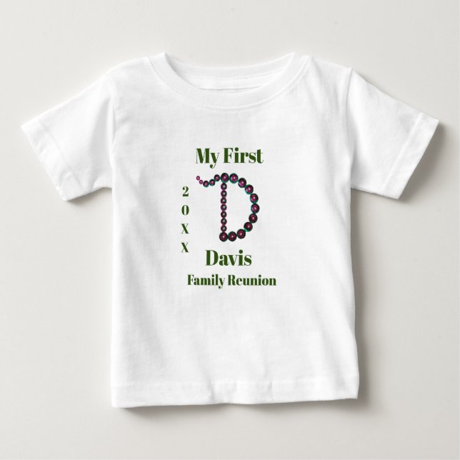 My First Family Reunion Sequin Letter D Monogram Baby T-Shirt (Front)