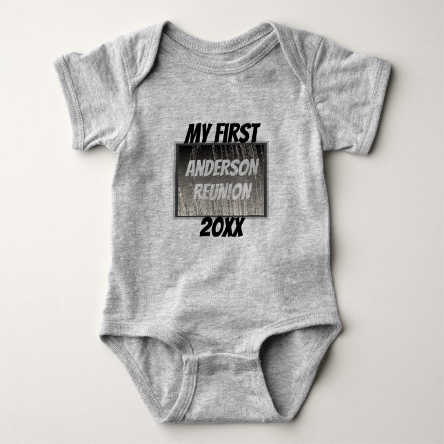 My First Family Reunion Silver Stripes Event Baby Bodysuit (Front)