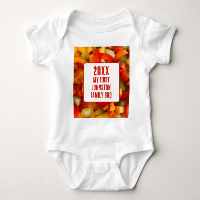 My First Family Reunion Summer Food Photo BBQ Baby Bodysuit (Front)
