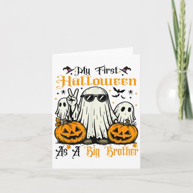 My First Halloween As A Big Brother Ghost Pumpkin  Card (Front)