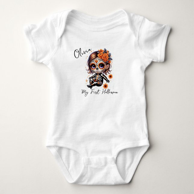 My First Halloween Baby Sugar Skull  Bodysuit (Front)