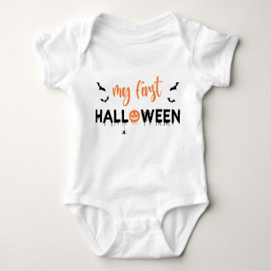 My First Halloween Black Orange Spooky Typography Baby Bodysuit