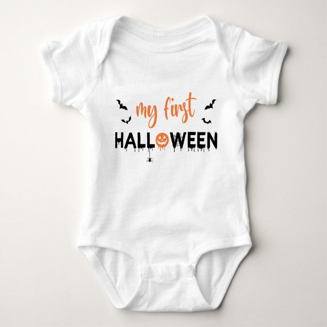 My First Halloween Black Orange Spooky Typography Baby Bodysuit (Front)