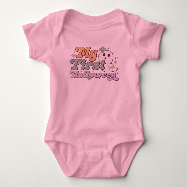 My First Halloween colourful groovy typography Baby Bodysuit (Front)