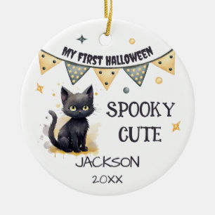 My First Halloween - Cute Black Cat Customizable Ceramic Tree Decoration