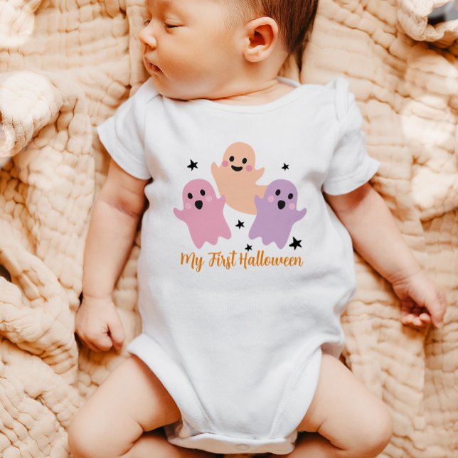 My First Halloween Cute Ghosts Pink Purple Girl Baby Bodysuit (Creator Uploaded)