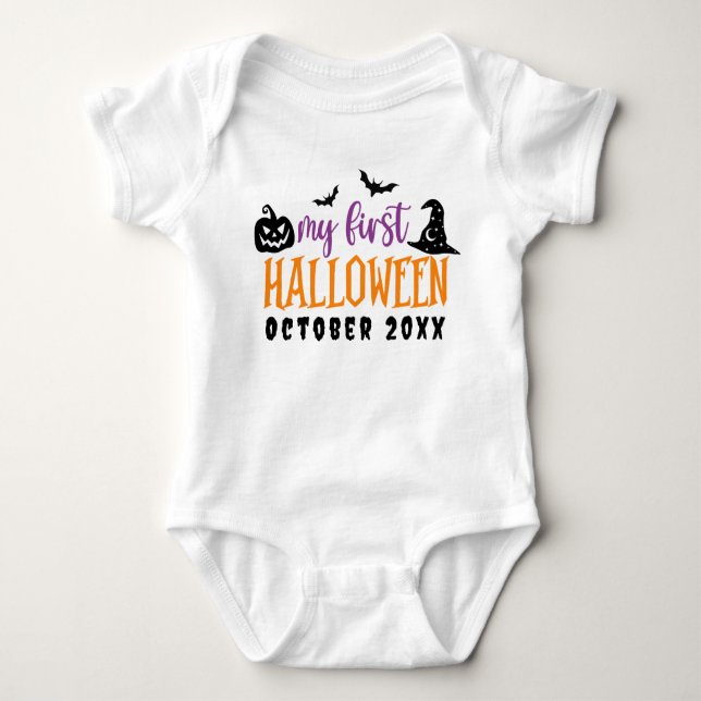 My First Halloween Cute Infant Personalised Baby Bodysuit (Front)