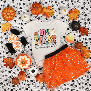 My First Halloween Cute Pumpkin Ghost Groovy Baby Bodysuit