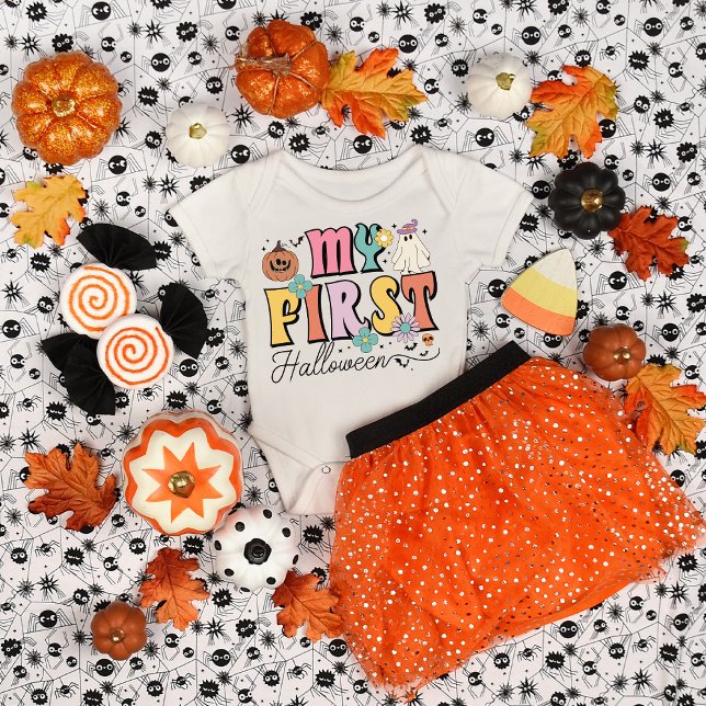 My First Halloween Cute Pumpkin Ghost Groovy Baby Bodysuit (Creator Uploaded)