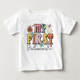 My First Halloween Cute Pumpkin Ghost Groovy Baby T-Shirt