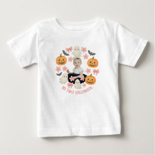 My First Halloween Cute Pumpkin & Ghost Wreath Baby T-Shirt