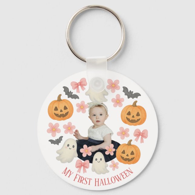 My First Halloween | Cute Pumpkin & Ghost Wreath - Key Ring (Back)