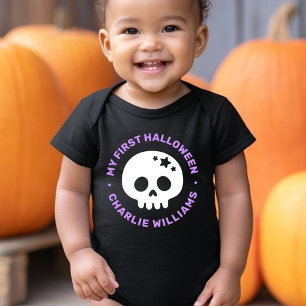 My first Halloween cute skull with stars and name Baby Bodysuit