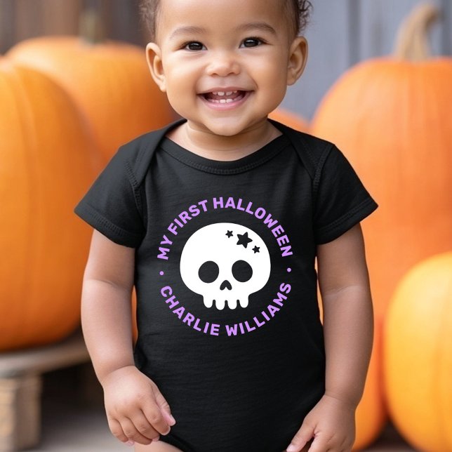 My first Halloween cute skull with stars and name Baby Bodysuit (My first Halloween cute skull with stars and name Baby Bodysuit)