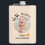 My First Halloween Flask | Custom Kid Photo<br><div class="desc">"Celebrate a little one’s first Halloween with this charming custom flask featuring your kid’s photo and a fun Halloween design with pumpkins and bats. Whether it’s a sweet keepsake or a playful gift for proud parents or grandparents, this flask is a unique way to remember that first spooky season forever."...</div>