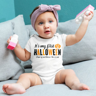 My First Halloween Modern Orange Black with Name Baby Bodysuit