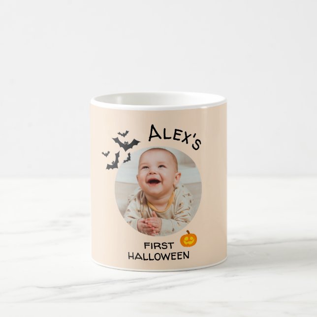 My First Halloween Mug Custom Photo Pumpkin & Bats (Center)