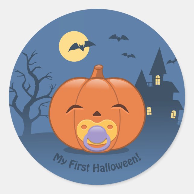 My First Halloween Pacifier Pumpkin Classic Round Sticker (Front)