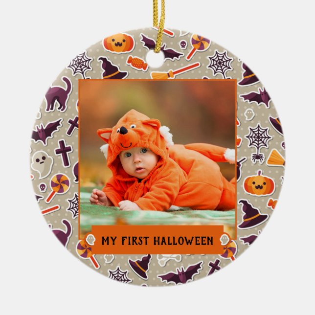 My First Halloween Photo Ceramic Tree Decoration (Front)