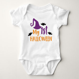 My First Halloween, Witch Hat, Pointy Hat, Bats Baby Bodysuit