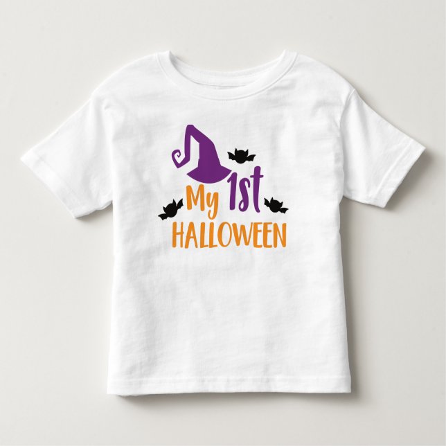 My First Halloween, Witch Hat, Pointy Hat, Bats Toddler T-Shirt (Front)