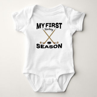 My First Hockey Season Hockey Sticks and Puck Baby Bodysuit