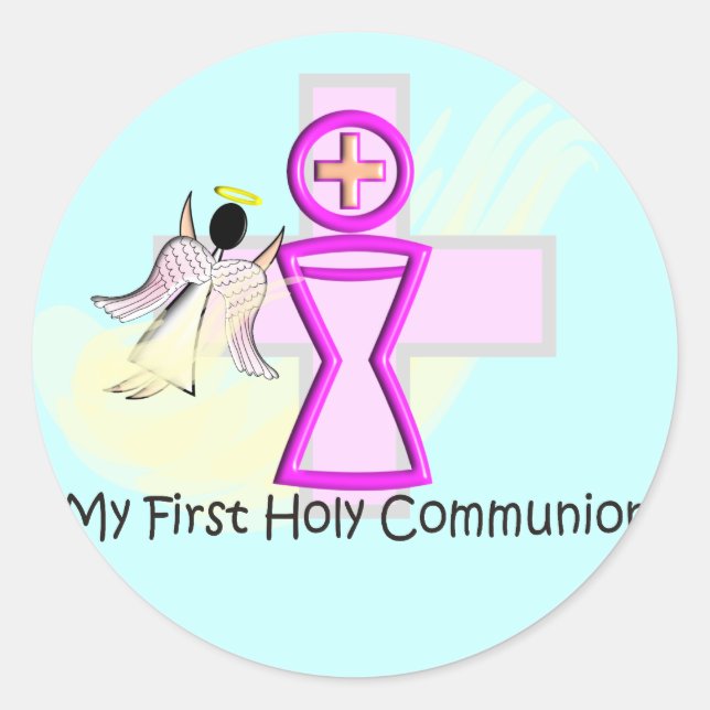 My First Holy Communion Chalice and Angel Classic Round Sticker (Front)
