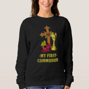 My First Holy Communion Church Pigeons Cross Grape Sweatshirt