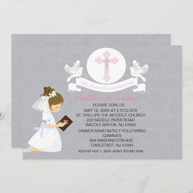 My First Holy Communion Girl Kneeling Invitation (Front/Back)