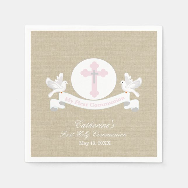 My First Holy Communion Girl's Personalised Napkin (Front)