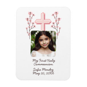 My First Holy Communion Personalised Photo Floral Magnet