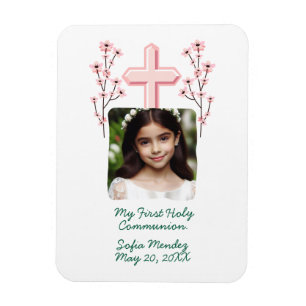 My First Holy Communion Personalised Photo Floral Magnet
