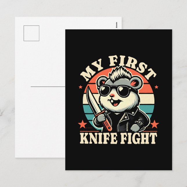 My First Knife Fight - Cool Hamster Holiday Postcard (Front/Back)