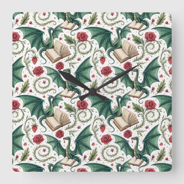 My First Loves - Dragons and Books Square Wall Clock (Front)