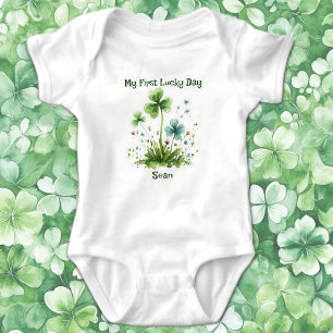 My First Lucky Day Shamrock St. Patricks Day Baby Bodysuit