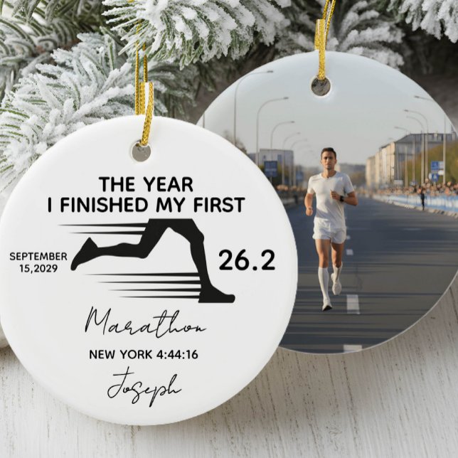 My First Marathon 26.2 Custom Name & Photo Ceramic Tree Decoration (Creator Uploaded)
