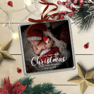 My First Merry Little Christmas Newborn Baby Photo Metal Tree Decoration
