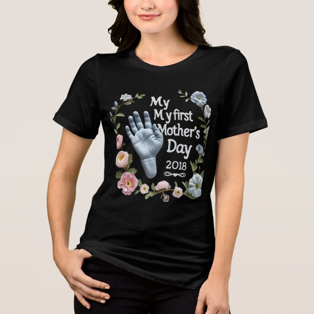 My First Mother’s Day T-Shirt – Baby Handprint  Tri-Blend Shirt (Front)