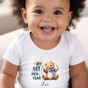 My First New Year Boy Name Cute Bear Baby T-shirt