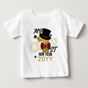 My First New Year Cute Baby Boy Gold Glitter Baby T-Shirt