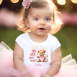 My First New Year Girl Name Pink Bear Baby T-shirt