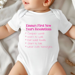My First New Year's Resolutions, Girl, Funny    Baby Bodysuit