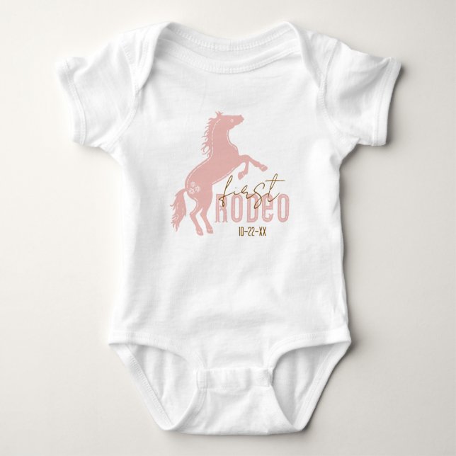 My First Rodeo Baby Bodysuit – Pink Western 1st Bi (Front)
