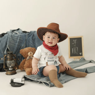 My First Rodeo Cowboy 1st Birthday Blue Baby  Baby T-Shirt