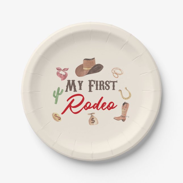 My First Rodeo Cowboy 1st First Birthday Paper Plate (Front)