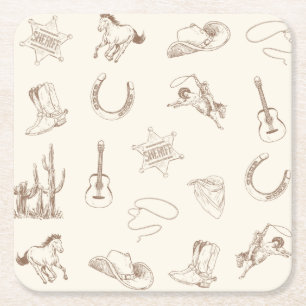 My First Rodeo Cowboy Birthday Neutral Square Paper Coaster