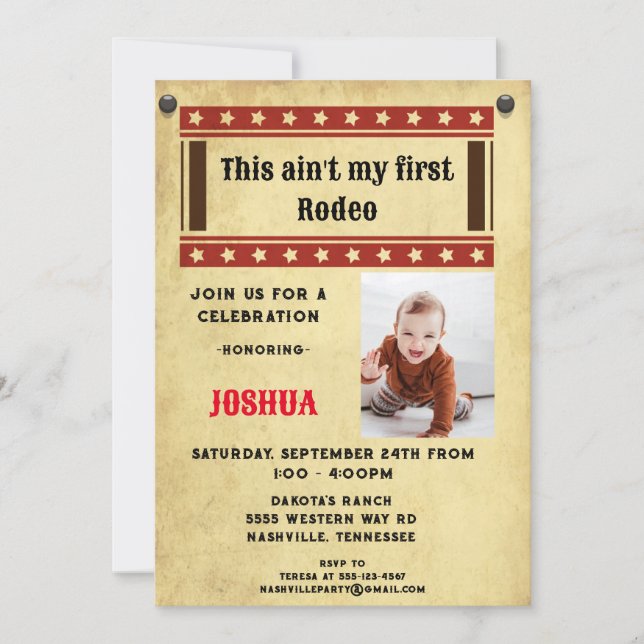  My First Rodeo Cowboy Photo Invitation (Front)