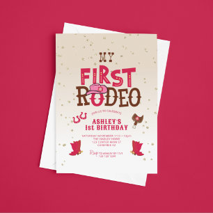 My First Rodeo Cowgirl Cream 1st Birthday Invitation