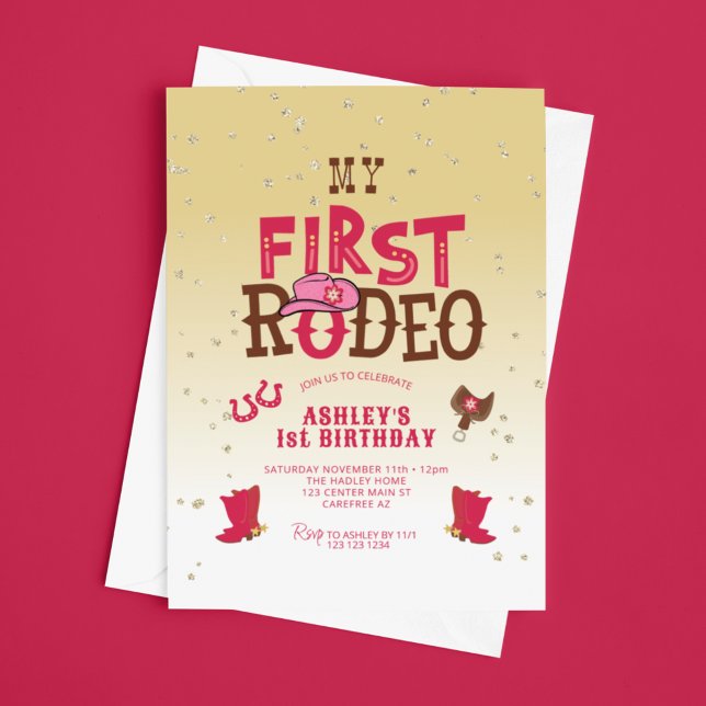 My First Rodeo Cowgirl Yellow 1st Birthday Invitation (Creator Uploaded)